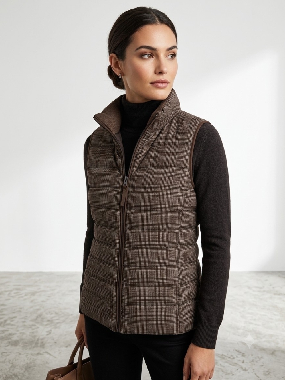 ๐Uniqlo Brown Plaid Quilted Vest - Women's Size M